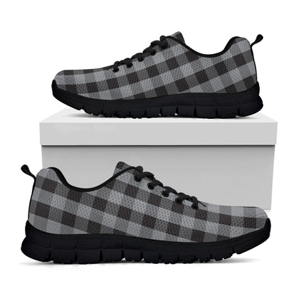 Grey And Black Check Pattern Print Black Sneakers