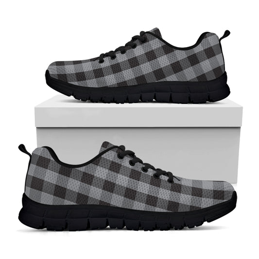 Grey And Black Check Pattern Print Black Sneakers