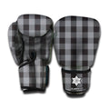 Grey And Black Check Pattern Print Boxing Gloves