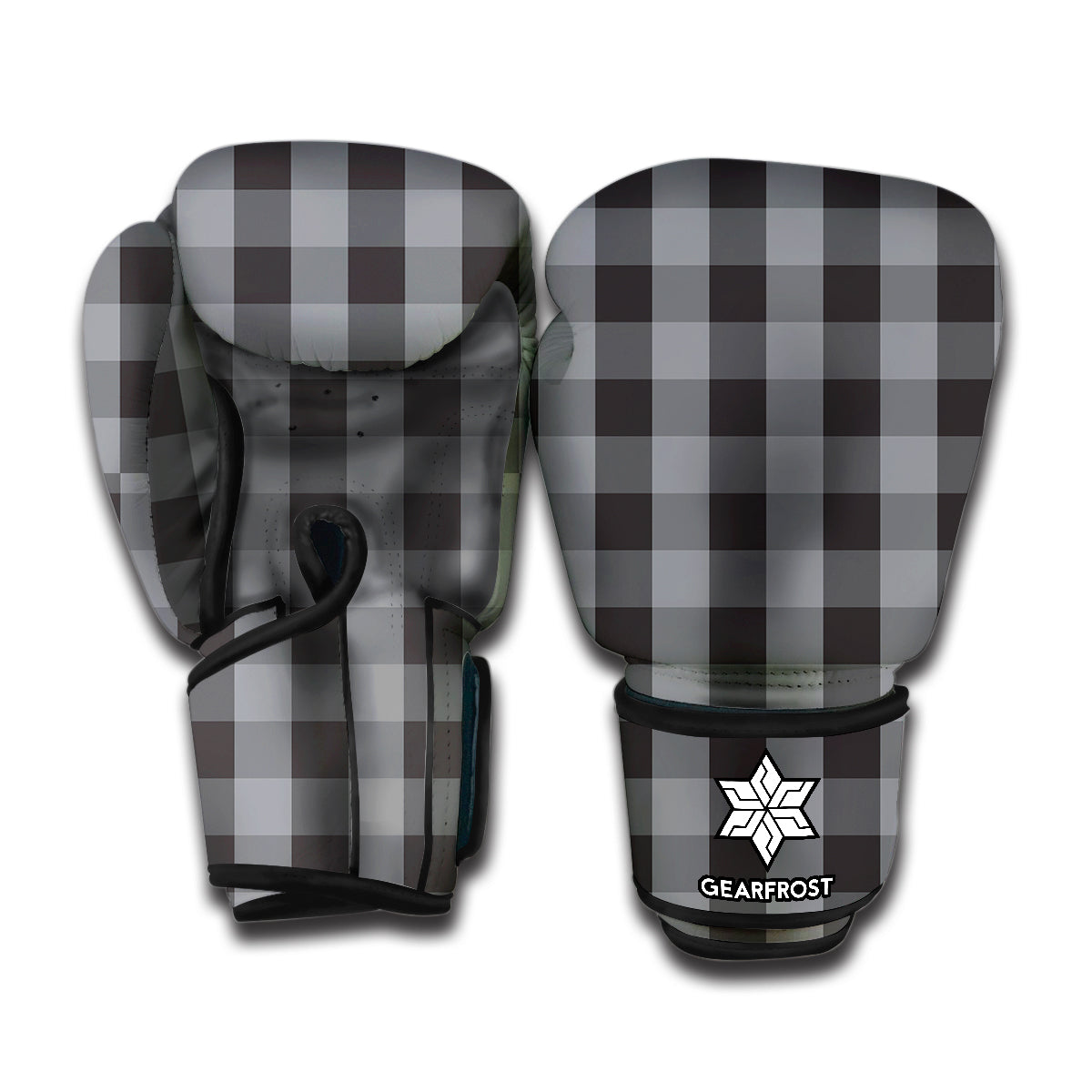 Grey And Black Check Pattern Print Boxing Gloves