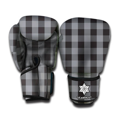Grey And Black Check Pattern Print Boxing Gloves