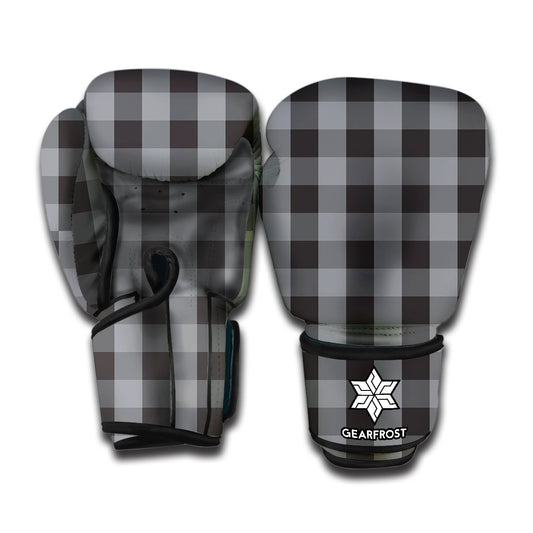 Grey And Black Check Pattern Print Boxing Gloves