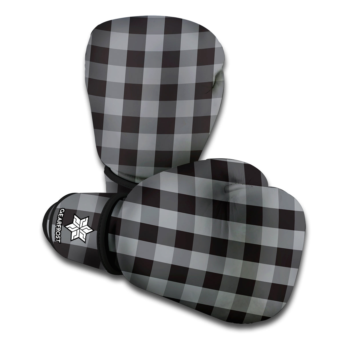 Grey And Black Check Pattern Print Boxing Gloves