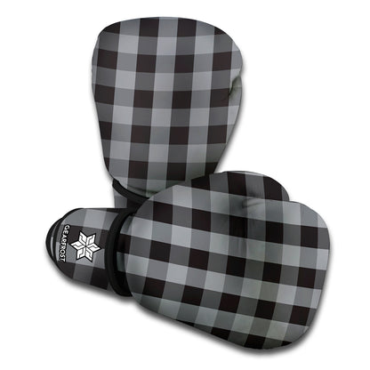Grey And Black Check Pattern Print Boxing Gloves