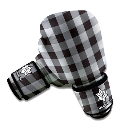 Grey And Black Check Pattern Print Boxing Gloves