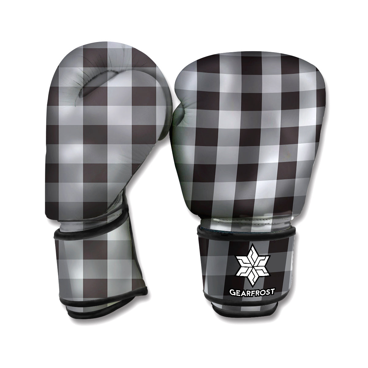Grey And Black Check Pattern Print Boxing Gloves