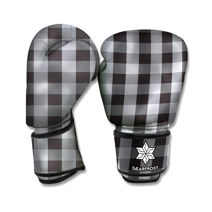 Grey And Black Check Pattern Print Boxing Gloves