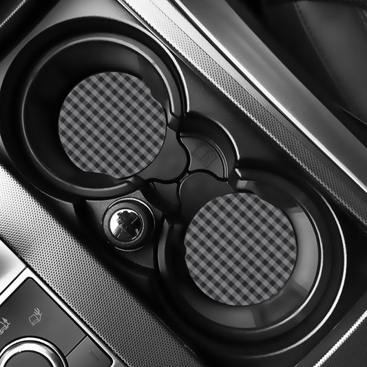 Grey And Black Check Pattern Print Car Coasters