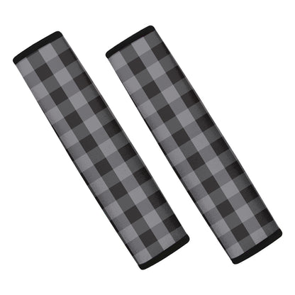 Grey And Black Check Pattern Print Car Seat Belt Covers