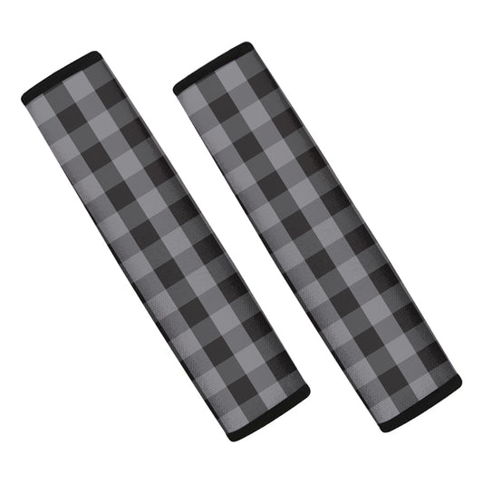 Grey And Black Check Pattern Print Car Seat Belt Covers