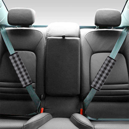 Grey And Black Check Pattern Print Car Seat Belt Covers