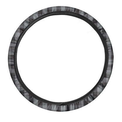 Grey And Black Check Pattern Print Car Steering Wheel Cover