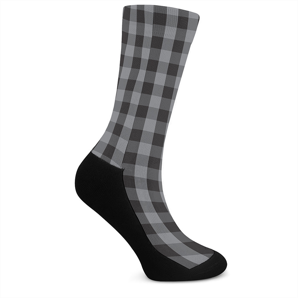 Grey And Black Check Pattern Print Crew Socks