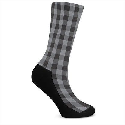 Grey And Black Check Pattern Print Crew Socks
