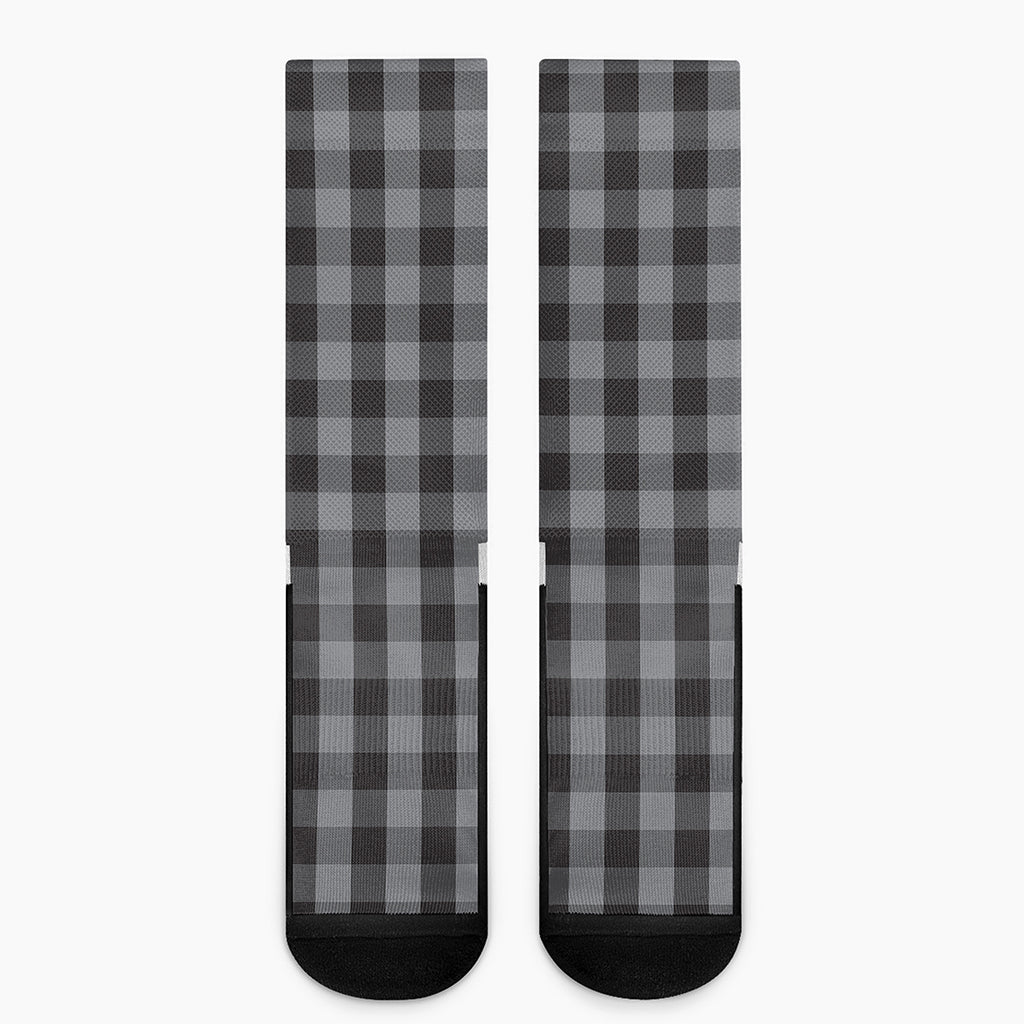 Grey And Black Check Pattern Print Crew Socks