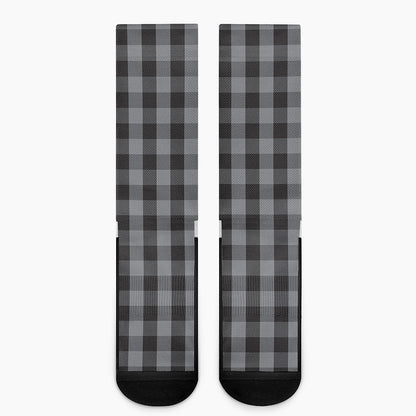Grey And Black Check Pattern Print Crew Socks