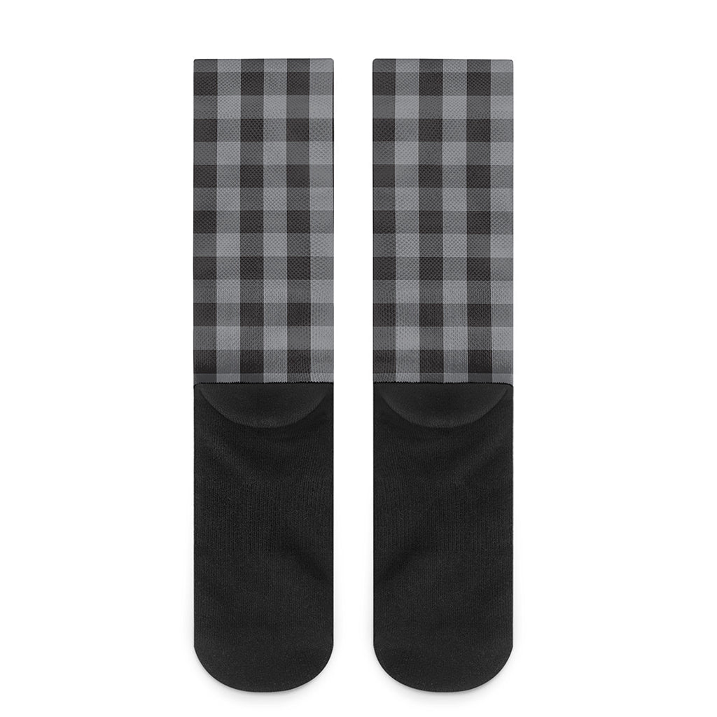 Grey And Black Check Pattern Print Crew Socks