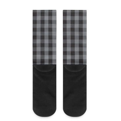 Grey And Black Check Pattern Print Crew Socks