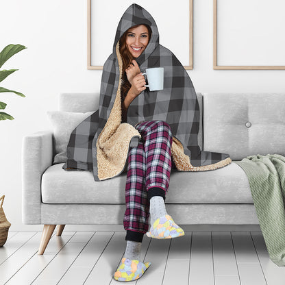 Grey And Black Check Pattern Print Hooded Blanket