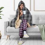 Grey And Black Check Pattern Print Hooded Blanket