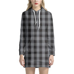 Grey And Black Check Pattern Print Hoodie Dress