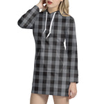Grey And Black Check Pattern Print Hoodie Dress