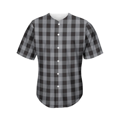 Grey And Black Check Pattern Print Men's Baseball Jersey