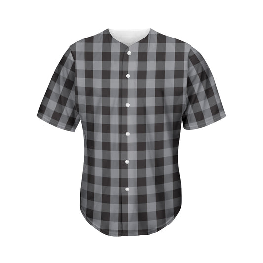 Grey And Black Check Pattern Print Men's Baseball Jersey