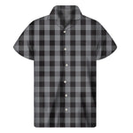 Grey And Black Check Pattern Print Men's Short Sleeve Shirt