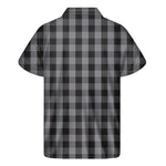 Grey And Black Check Pattern Print Men's Short Sleeve Shirt