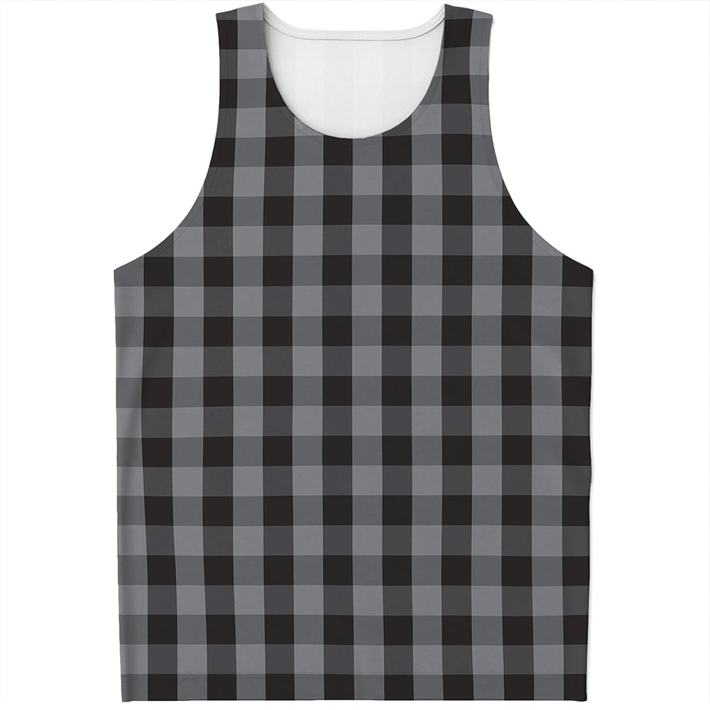 Grey And Black Check Pattern Print Men's Tank Top