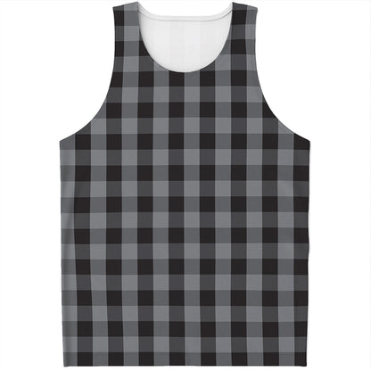 Grey And Black Check Pattern Print Men's Tank Top