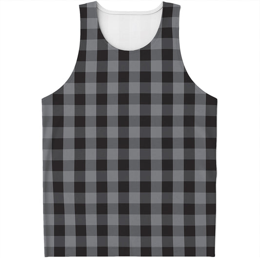 Grey And Black Check Pattern Print Men's Tank Top