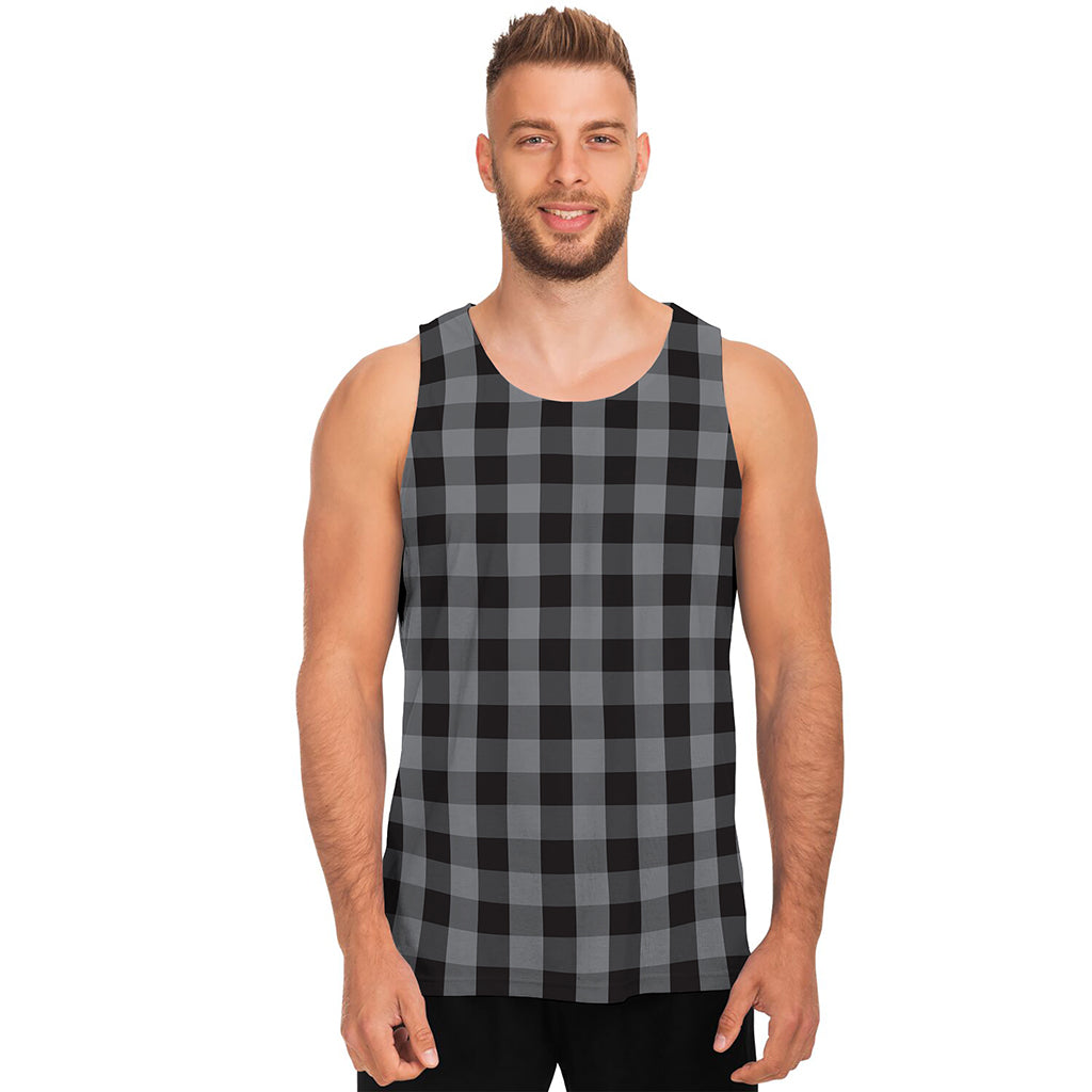 Grey And Black Check Pattern Print Men's Tank Top