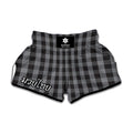Grey And Black Check Pattern Print Muay Thai Boxing Shorts