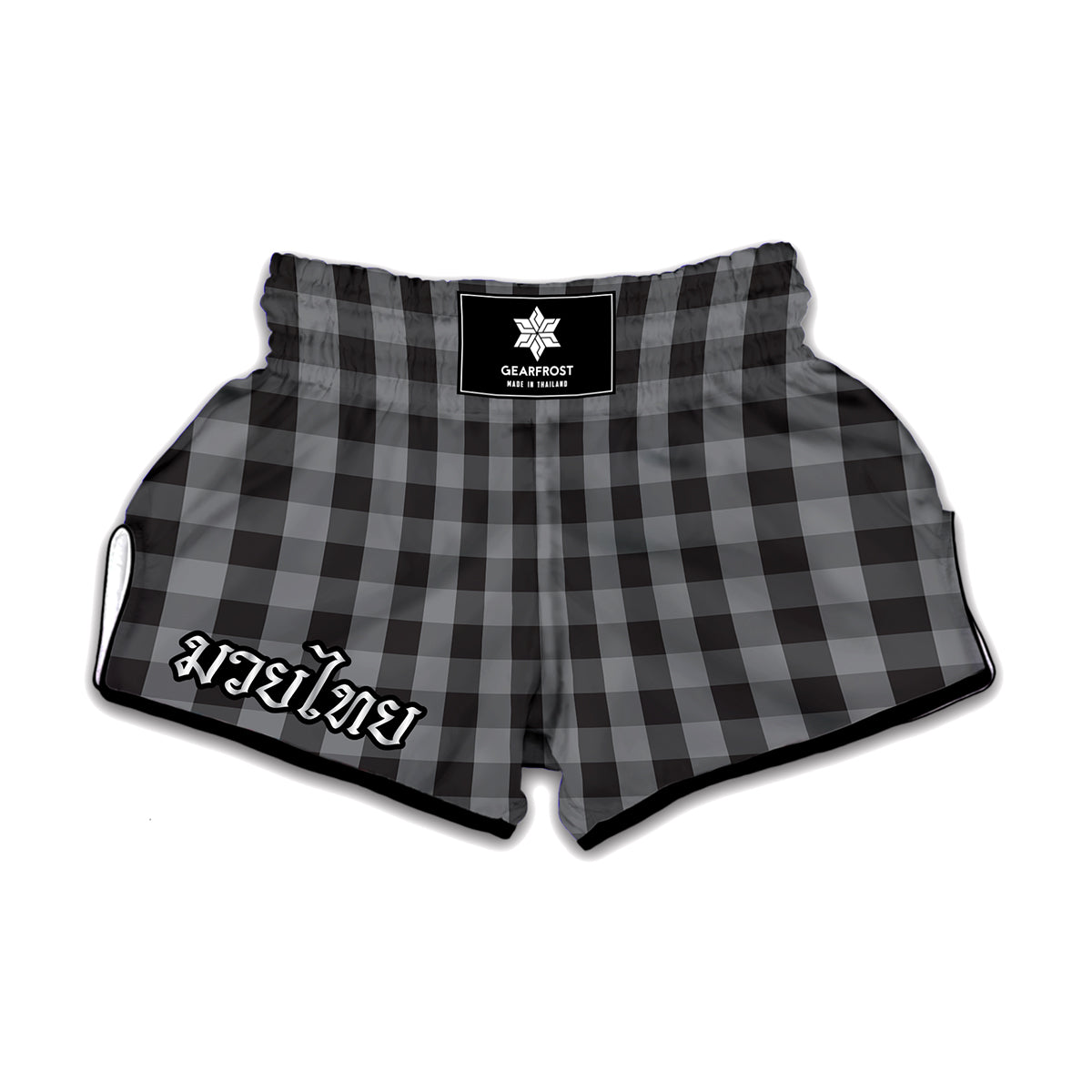 Grey And Black Check Pattern Print Muay Thai Boxing Shorts