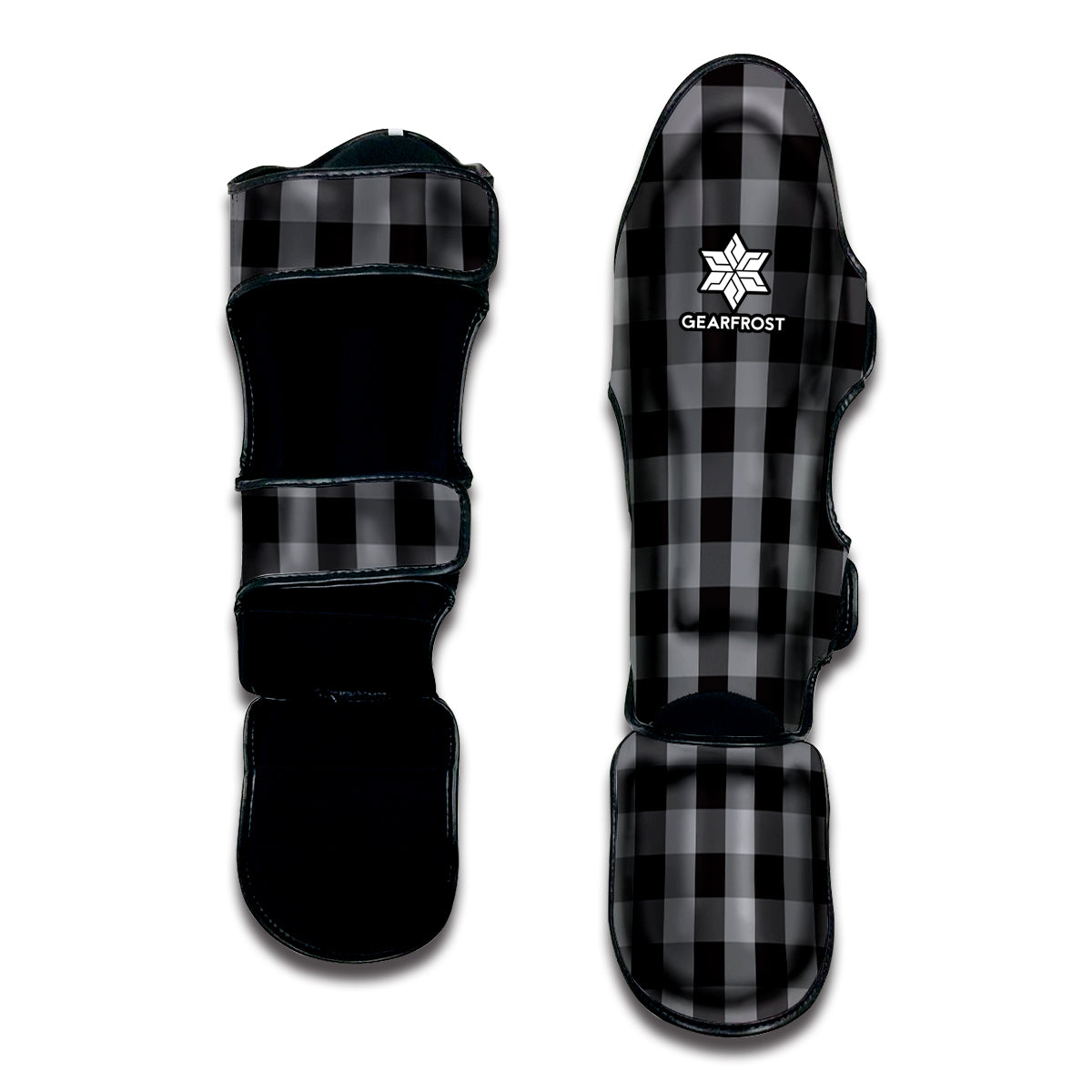 Grey And Black Check Pattern Print Muay Thai Shin Guard