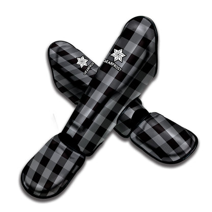 Grey And Black Check Pattern Print Muay Thai Shin Guard