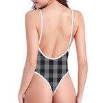 Grey And Black Check Pattern Print One Piece High Cut Swimsuit