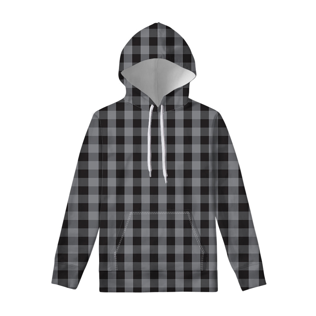 Grey And Black Check Pattern Print Pullover Hoodie
