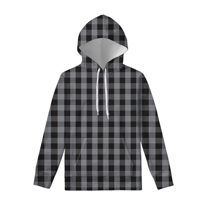 Grey And Black Check Pattern Print Pullover Hoodie