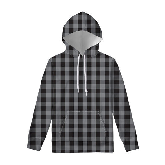 Grey And Black Check Pattern Print Pullover Hoodie