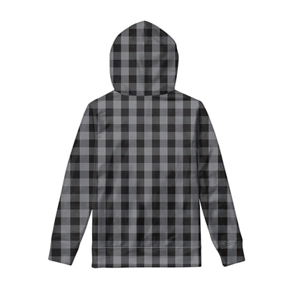 Grey And Black Check Pattern Print Pullover Hoodie