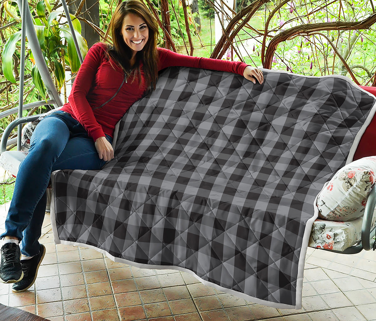 Grey And Black Check Pattern Print Quilt
