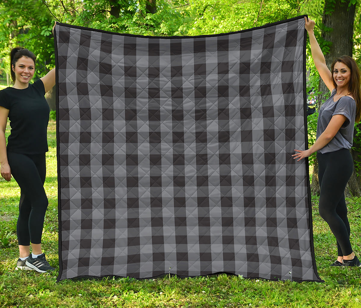 Grey And Black Check Pattern Print Quilt