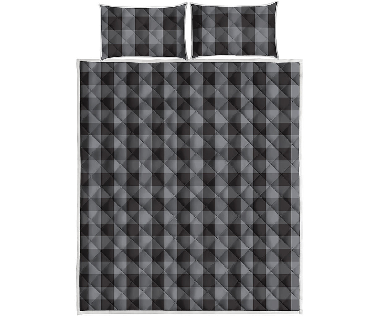Grey And Black Check Pattern Print Quilt Bed Set