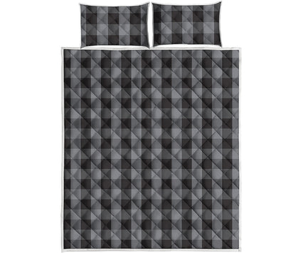 Grey And Black Check Pattern Print Quilt Bed Set