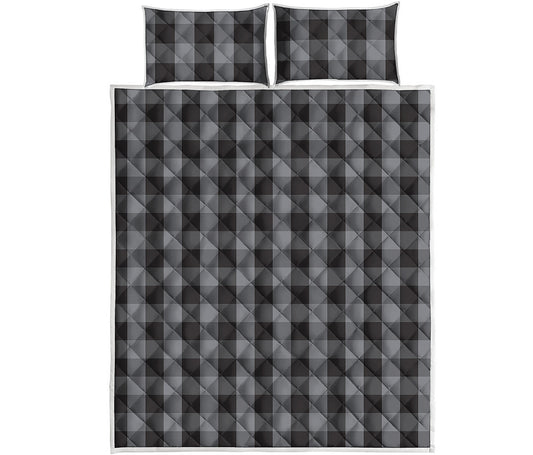 Grey And Black Check Pattern Print Quilt Bed Set