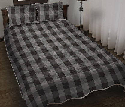 Grey And Black Check Pattern Print Quilt Bed Set