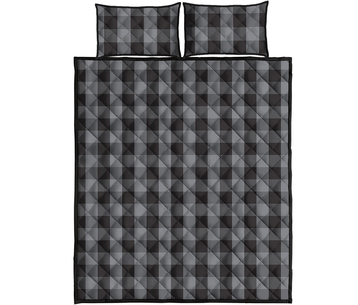 Grey And Black Check Pattern Print Quilt Bed Set